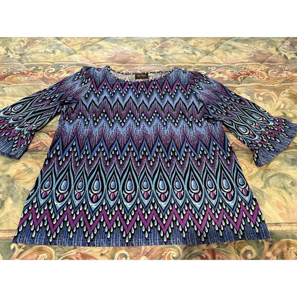 Bob Mackie Tops - Bob Mackie Purple and Blue Patterned Shirt